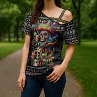 Mexican Sugar Skull Spanish Christmas Cross Shoulder Shirt Feliz Navidad Mexico - Wonder Print Shop