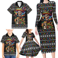 Mexican Sugar Skull Spanish Christmas Family Matching Long Sleeve Bodycon Dress and Hawaiian Shirt Feliz Navidad Mexico - Wonder Print Shop