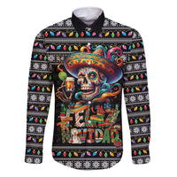 Mexican Sugar Skull Spanish Christmas Family Matching Long Sleeve Bodycon Dress and Hawaiian Shirt Feliz Navidad Mexico - Wonder Print Shop