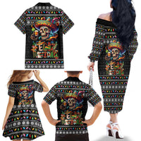 Mexican Sugar Skull Spanish Christmas Family Matching Off The Shoulder Long Sleeve Dress and Hawaiian Shirt Feliz Navidad Mexico - Wonder Print Shop