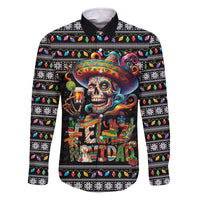 Mexican Sugar Skull Spanish Christmas Family Matching Off The Shoulder Long Sleeve Dress and Hawaiian Shirt Feliz Navidad Mexico - Wonder Print Shop