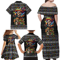 Mexican Sugar Skull Spanish Christmas Family Matching Off Shoulder Maxi Dress and Hawaiian Shirt Feliz Navidad Mexico - Wonder Print Shop
