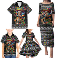 Mexican Sugar Skull Spanish Christmas Family Matching Puletasi and Hawaiian Shirt Feliz Navidad Mexico - Wonder Print Shop