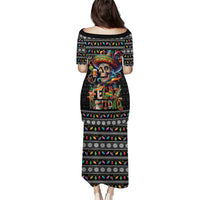 Mexican Sugar Skull Spanish Christmas Family Matching Puletasi and Hawaiian Shirt Feliz Navidad Mexico - Wonder Print Shop