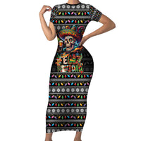Mexican Sugar Skull Spanish Christmas Family Matching Short Sleeve Bodycon Dress and Hawaiian Shirt Feliz Navidad Mexico - Wonder Print Shop