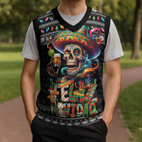 Mexican Sugar Skull Spanish Christmas Knitted V-Neck Vest Feliz Navidad Mexico - Wonder Print Shop