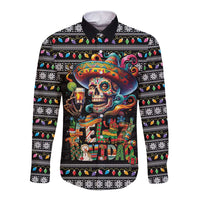 Mexican Sugar Skull Spanish Christmas Long Sleeve Button Shirt Feliz Navidad Mexico - Wonder Print Shop