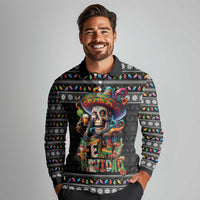 Mexican Sugar Skull Spanish Christmas Long Sleeve Polo Shirt Feliz Navidad Mexico - Wonder Print Shop