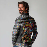 Mexican Sugar Skull Spanish Christmas Long Sleeve Polo Shirt Feliz Navidad Mexico - Wonder Print Shop