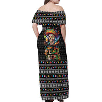 Mexican Sugar Skull Spanish Christmas Off Shoulder Maxi Dress Feliz Navidad Mexico - Wonder Print Shop