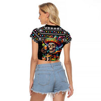 Mexican Sugar Skull Spanish Christmas Raglan Cropped T Shirt Feliz Navidad Mexico - Wonder Print Shop