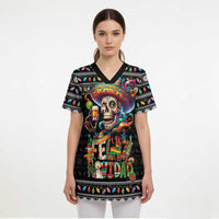 Mexican Sugar Skull Spanish Christmas Scrub Top Feliz Navidad Mexico - Wonder Print Shop