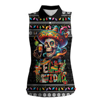 Mexican Sugar Skull Spanish Christmas Women Sleeveless Polo Shirt Feliz Navidad Mexico - Wonder Print Shop