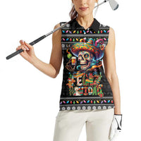 Mexican Sugar Skull Spanish Christmas Women Sleeveless Polo Shirt Feliz Navidad Mexico - Wonder Print Shop