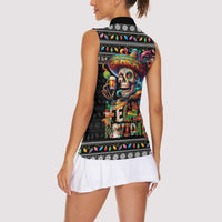 Mexican Sugar Skull Spanish Christmas Women Sleeveless Polo Shirt Feliz Navidad Mexico - Wonder Print Shop
