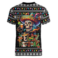 Mexican Sugar Skull Spanish Christmas Women V-Neck T-Shirt Feliz Navidad Mexico - Wonder Print Shop