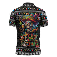 Mexican Sugar Skull Spanish Christmas Zipper Polo Shirt Feliz Navidad Mexico - Wonder Print Shop