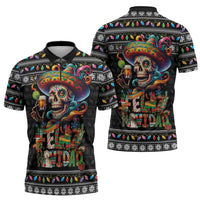 Mexican Sugar Skull Spanish Christmas Zipper Polo Shirt Feliz Navidad Mexico - Wonder Print Shop