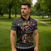 Mexican Sugar Skull Spanish Christmas Zipper Polo Shirt Feliz Navidad Mexico - Wonder Print Shop