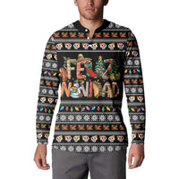Mexican Sumbrero and Snowman Christmas Button Sweatshirt Feliz Navidad Mexico - Wonder Print Shop