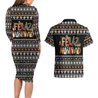 Mexican Sumbrero and Snowman Christmas Couples Matching Long Sleeve Bodycon Dress and Hawaiian Shirt Feliz Navidad Mexico - Wonder Print Shop