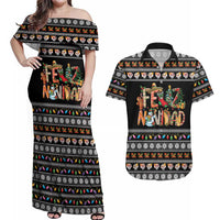 Mexican Sumbrero and Snowman Christmas Couples Matching Off Shoulder Maxi Dress and Hawaiian Shirt Feliz Navidad Mexico - Wonder Print Shop
