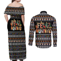 Mexican Sumbrero and Snowman Christmas Couples Matching Off Shoulder Maxi Dress and Long Sleeve Button Shirt Feliz Navidad Mexico - Wonder Print Shop