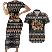 Mexican Sumbrero and Snowman Christmas Couples Matching Short Sleeve Bodycon Dress and Hawaiian Shirt Feliz Navidad Mexico - Wonder Print Shop