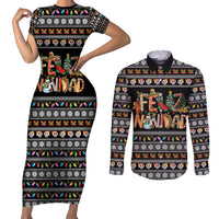 Mexican Sumbrero and Snowman Christmas Couples Matching Short Sleeve Bodycon Dress and Long Sleeve Button Shirt Feliz Navidad Mexico - Wonder Print Shop