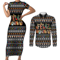 Mexican Sumbrero and Snowman Christmas Couples Matching Short Sleeve Bodycon Dress and Long Sleeve Button Shirt Feliz Navidad Mexico - Wonder Print Shop
