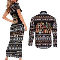 Mexican Sumbrero and Snowman Christmas Couples Matching Short Sleeve Bodycon Dress and Long Sleeve Button Shirt Feliz Navidad Mexico - Wonder Print Shop