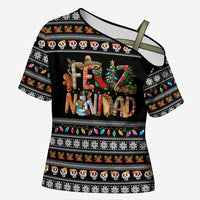 Mexican Sumbrero and Snowman Christmas Cross Shoulder Shirt Feliz Navidad Mexico - Wonder Print Shop