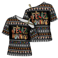 Mexican Sumbrero and Snowman Christmas Cross Shoulder Shirt Feliz Navidad Mexico - Wonder Print Shop