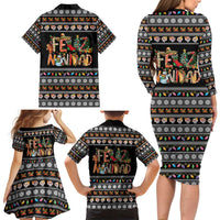 Mexican Sumbrero and Snowman Christmas Family Matching Long Sleeve Bodycon Dress and Hawaiian Shirt Feliz Navidad Mexico - Wonder Print Shop