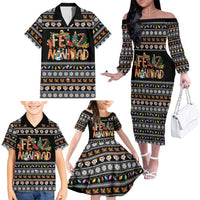 Mexican Sumbrero and Snowman Christmas Family Matching Off The Shoulder Long Sleeve Dress and Hawaiian Shirt Feliz Navidad Mexico - Wonder Print Shop