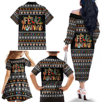 Mexican Sumbrero and Snowman Christmas Family Matching Off The Shoulder Long Sleeve Dress and Hawaiian Shirt Feliz Navidad Mexico - Wonder Print Shop