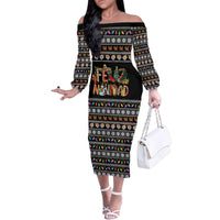 Mexican Sumbrero and Snowman Christmas Family Matching Off The Shoulder Long Sleeve Dress and Hawaiian Shirt Feliz Navidad Mexico - Wonder Print Shop