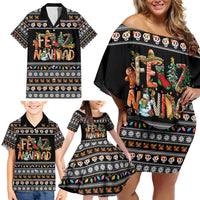 Mexican Sumbrero and Snowman Christmas Family Matching Off Shoulder Short Dress and Hawaiian Shirt Feliz Navidad Mexico - Wonder Print Shop