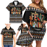 Mexican Sumbrero and Snowman Christmas Family Matching Off Shoulder Short Dress and Hawaiian Shirt Feliz Navidad Mexico - Wonder Print Shop