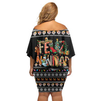 Mexican Sumbrero and Snowman Christmas Family Matching Off Shoulder Short Dress and Hawaiian Shirt Feliz Navidad Mexico - Wonder Print Shop