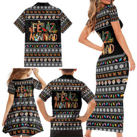 Mexican Sumbrero and Snowman Christmas Family Matching Short Sleeve Bodycon Dress and Hawaiian Shirt Feliz Navidad Mexico - Wonder Print Shop