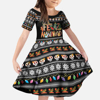Mexican Sumbrero and Snowman Christmas Kid Short Sleeve Dress Feliz Navidad Mexico - Wonder Print Shop