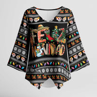 Mexican Sumbrero and Snowman Christmas Kimono Sleeve Blouse Feliz Navidad Mexico - Wonder Print Shop