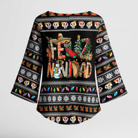 Mexican Sumbrero and Snowman Christmas Kimono Sleeve Blouse Feliz Navidad Mexico - Wonder Print Shop