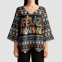Mexican Sumbrero and Snowman Christmas Kimono Sleeve Blouse Feliz Navidad Mexico - Wonder Print Shop