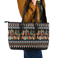 Mexican Sumbrero and Snowman Christmas Leather Tote Bag Feliz Navidad Mexico - Wonder Print Shop