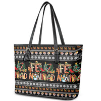 Mexican Sumbrero and Snowman Christmas Leather Tote Bag Feliz Navidad Mexico - Wonder Print Shop