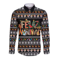 Mexican Sumbrero and Snowman Christmas Long Sleeve Button Shirt Feliz Navidad Mexico - Wonder Print Shop