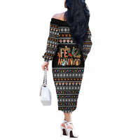 Mexican Sumbrero and Snowman Christmas Off The Shoulder Long Sleeve Dress Feliz Navidad Mexico - Wonder Print Shop