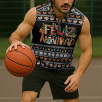 Mexican Sumbrero and Snowman Christmas Sleeveless Zip Hoodie Feliz Navidad Mexico - Wonder Print Shop